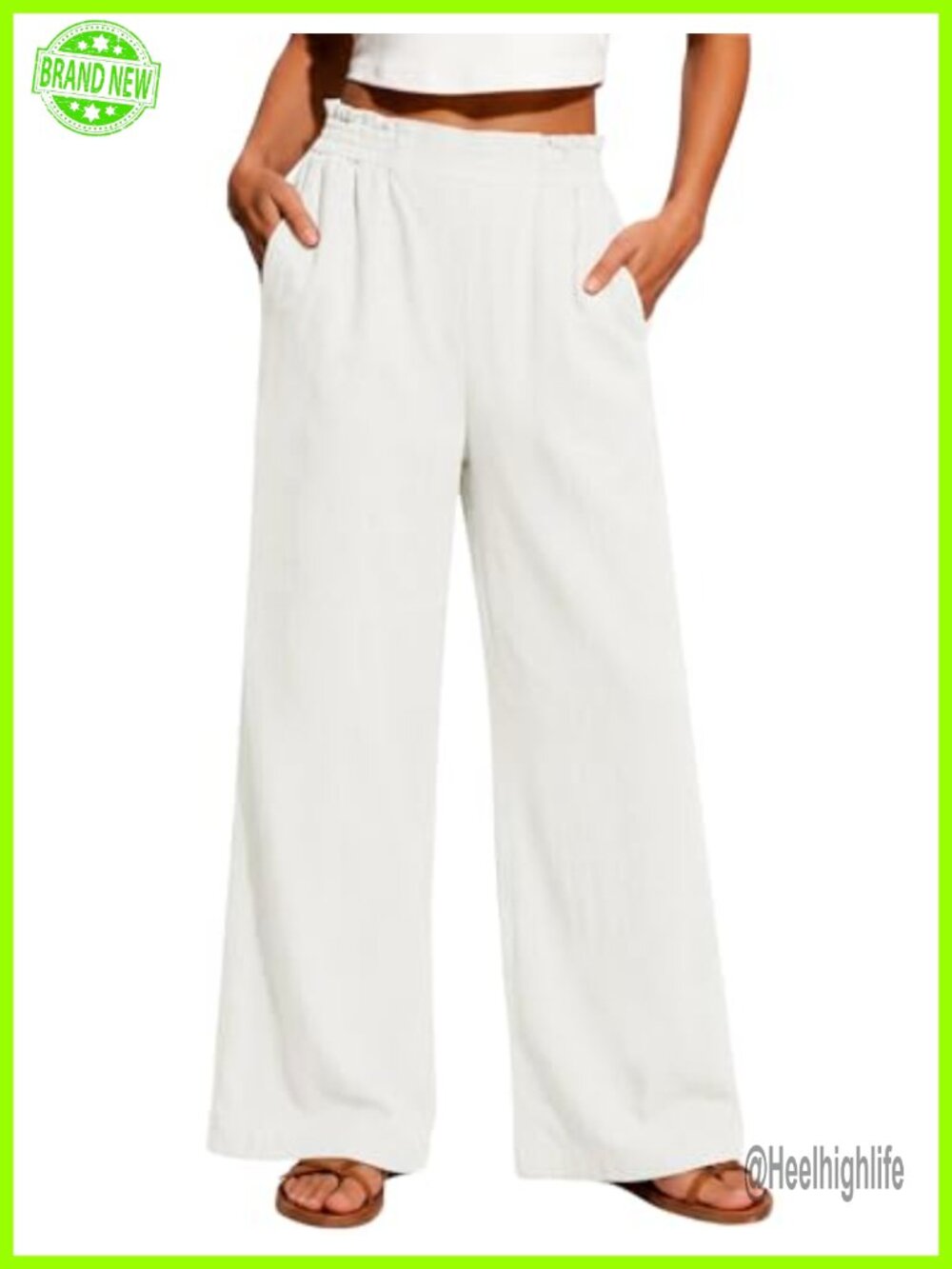 Womens Linen Cotton Wide Leg Palazzo Pants Flowy Beach Vacation Trousers